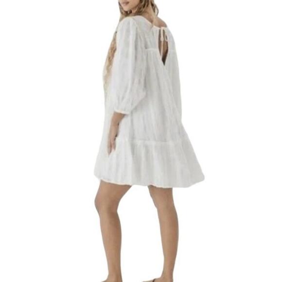 American Eagle White Smocked Babydoll Mini Dress Small Boho Beach - Picture 2 of 5